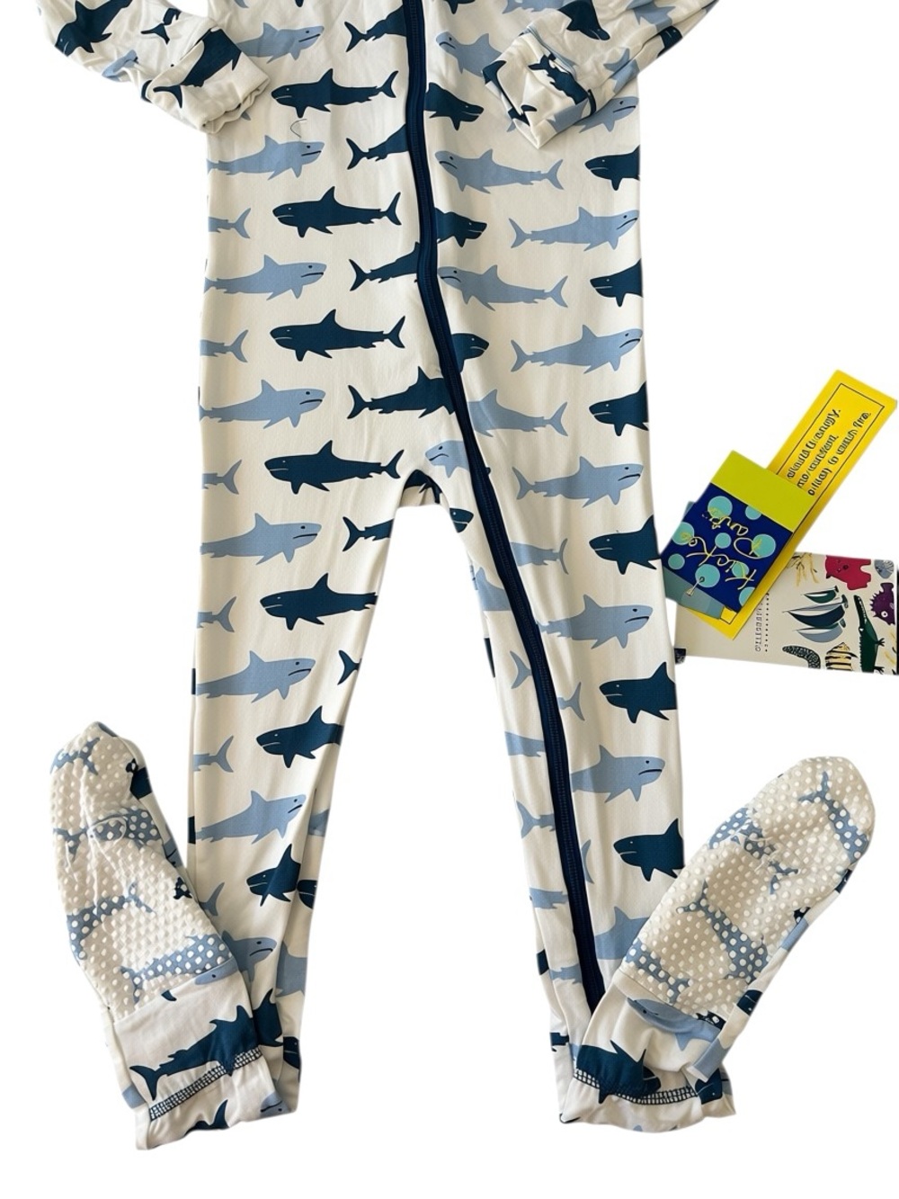 NWT Kickee Pants White Blue Shark Print Bamboo Footed Pajama - Picture 3 of 3
